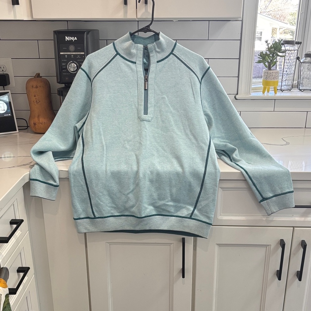 Tommy Bahama Reversible Men’s Aqua Zip-Front Pullover with Contrast Trim
